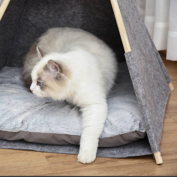 Huisdierentent met zacht kussen - Kattenhuis - Katten - Honden - Kattenspeeltjes - Kattenmand - Grijs - 58L x 58W x 8...