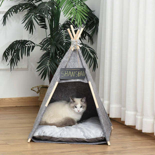 Huisdierentent met zacht kussen - Kattenhuis - Katten - Honden - Kattenspeeltjes - Kattenmand - Grijs - 58L x 58W x 8...