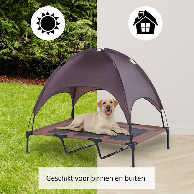 Honden Ligbed met zonnedak - Grote Hondenbed Stretcher met UV Canopy - Hondenstretcher met zonnetent - XXL - 110x68cm...