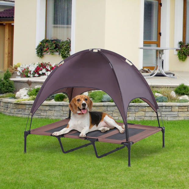 Honden Ligbed met zonnedak - Grote Hondenbed Stretcher met UV Canopy - Hondenstretcher met zonnetent - XXL - 110x68cm...