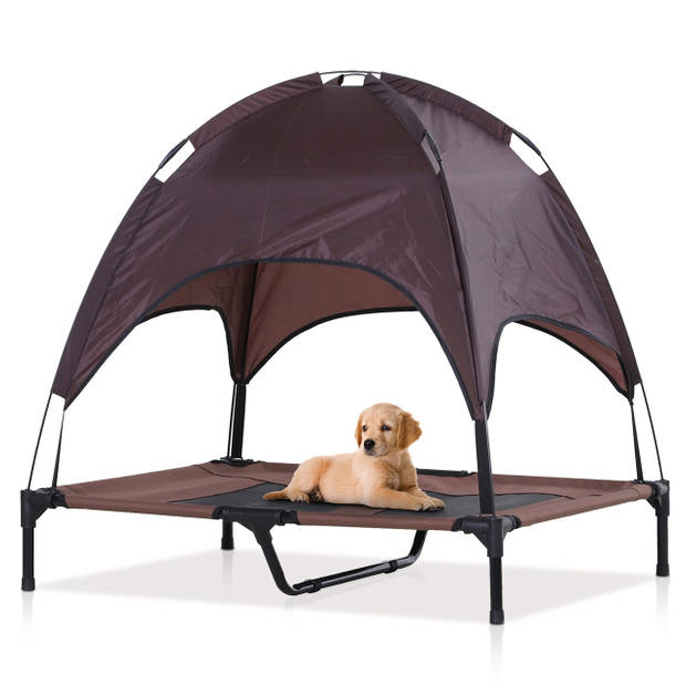 Honden Ligbed met zonnedak - Hondenstretcher met zonnetent - Honden - Koffie - zwart - L92 x B76 x H90 cm