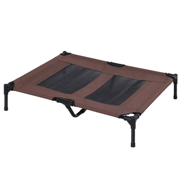 Honden Ligbed met zonnedak - Hondenstretcher met zonnetent - Honden - Koffie - zwart - L92 x B76 x H90 cm