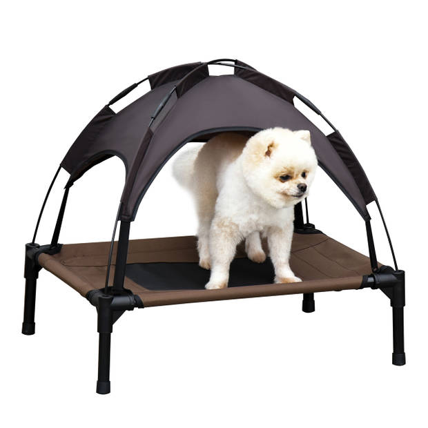 Honden Ligbed met zonnedak - Hondenstretcher met zonnetent - Honden - Koffie- zwart - L61 x B46 x H61 cm