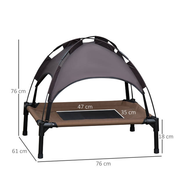 Honden Ligbed met zonnedak - Hondenstretcher met zonnetent - Honden - Koffie - zwart - L76 x B61 x H76 cm