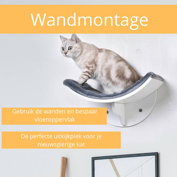 Paws and Claws - Cat Shelf â€“ Hangmat Kat â€“ Kattenplank - Kattenbed - Wasbaar â€“ Wandmontage â€“ MDF - Wit
