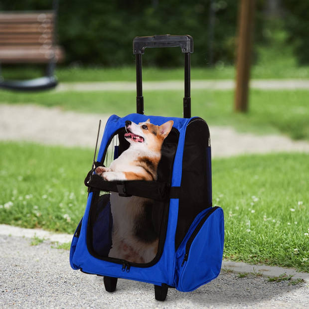 Draagbare Trolley - Hondentrolley - Honden Reismand - Honden Rugzak - Blauw/Zwart - 36 x 30 x 49 cm