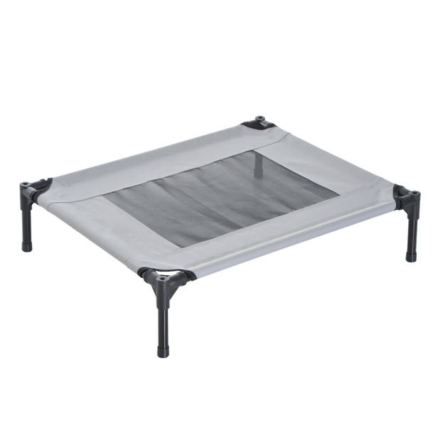 Honden Ligbed met zonnedak - Hondenstretcher met zonnetent - Honden - Grijs- zwart - L61 x B46 x H61 cm