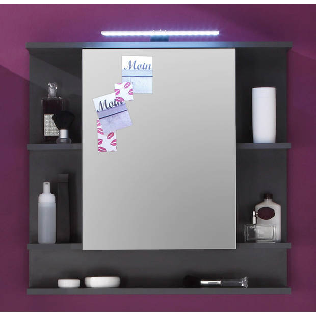 TetisBad spiegelkast 1 deur, 5 open vakken, incl. verlichting Grafiet decor, spiegelglas.