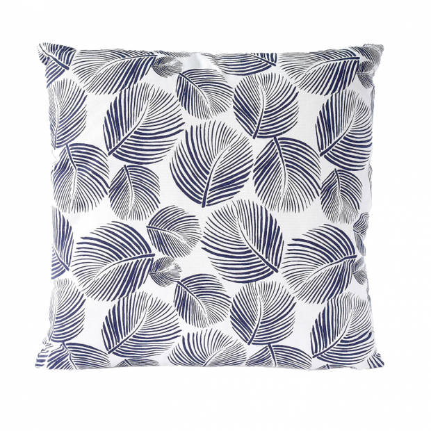 Sierkussen decoratie kussen Leaves 45 x 45 cm blauw wit