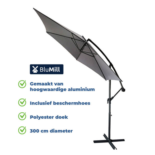 BluMill Zweefparasol - Inclusief Kruisvoet - UV-bescherming - Kantelbaar