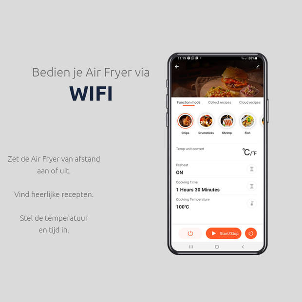 BluMill Digitale Airfryer - met Crispplaat - Airfryer 5 liter - Wifi & Gratis App