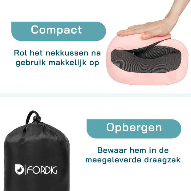 ForDig Premium Nekkussen - Inclusief Slaapmasker & Oordopjes - Memory Foam - Roze