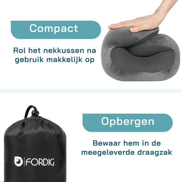 ForDig Premium Nekkussen - Inclusief Slaapmasker & Oordopjes - Grijs