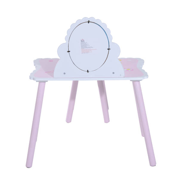 Kaptafel Set met kruk en spiegel - Speelgoed Kinder Make -Up Tafel - Hout - Roze