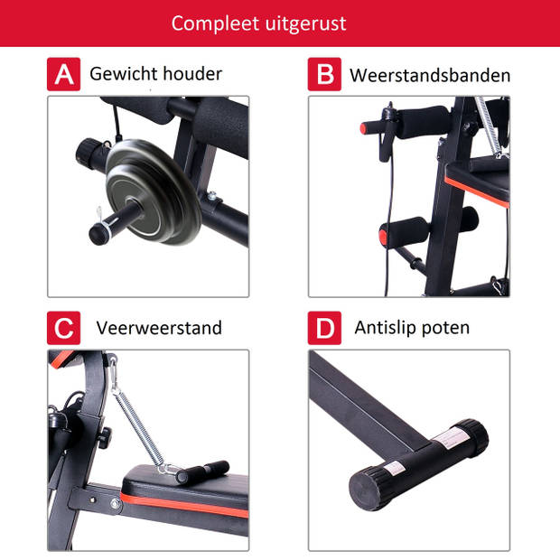Fitnessbank - Fitnessbank verstelbaar - Halterbank - Buikspierbank - Beentrainer - Fitness - 153 x 53 x 102 cm