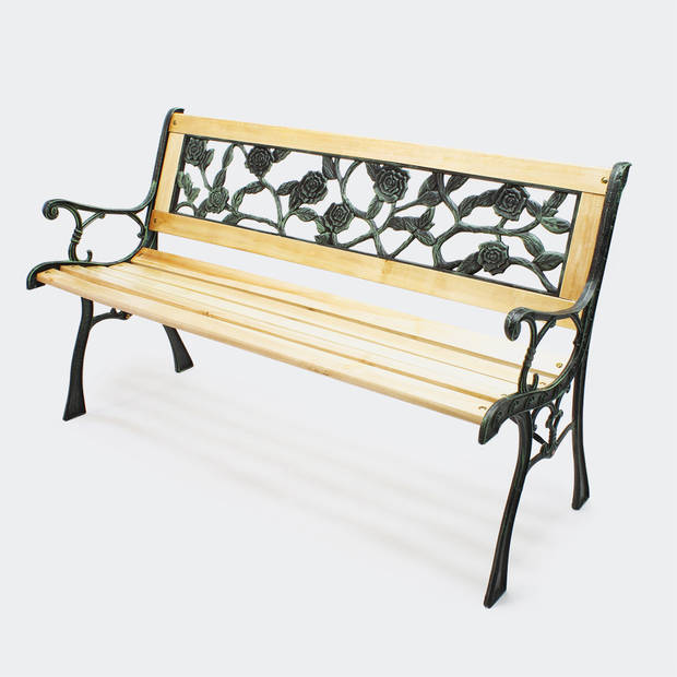 Tuinbank - Rosie - Tuinbankje - Tuinbank metaal - Tuinbank hout - Weersbestendig - 123 x 54 x 74 cm