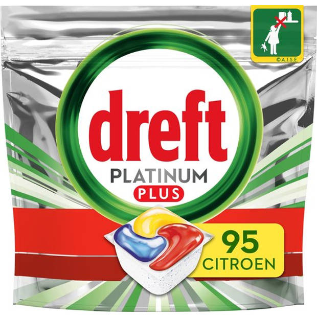 Dreft Platinum Plus All In One Lemon - 95 stuks - Voordeelverpakking - Vaatwastabletten