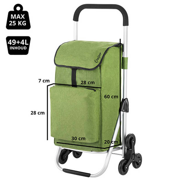 ShoppingCruiser ‘Stair Climber’ Boodschappentrolley 49+4 ltr Handige Trappenloper Boodschappenwagen Groen