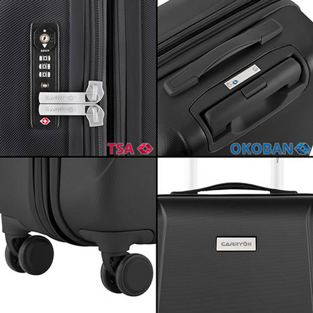 CarryOn Skyhopper Kofferset – TSA Handbagage + Reiskoffer 78cm – Dubbele wielen - Zwart