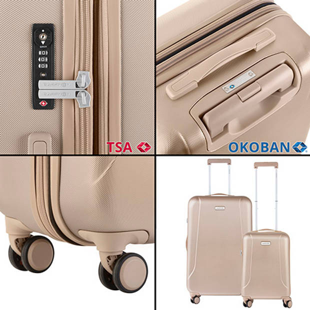 CarryOn Skyhopper Kofferset – TSA Handbagage + Reiskoffer 78cm – Dubbele wielen - Champagne