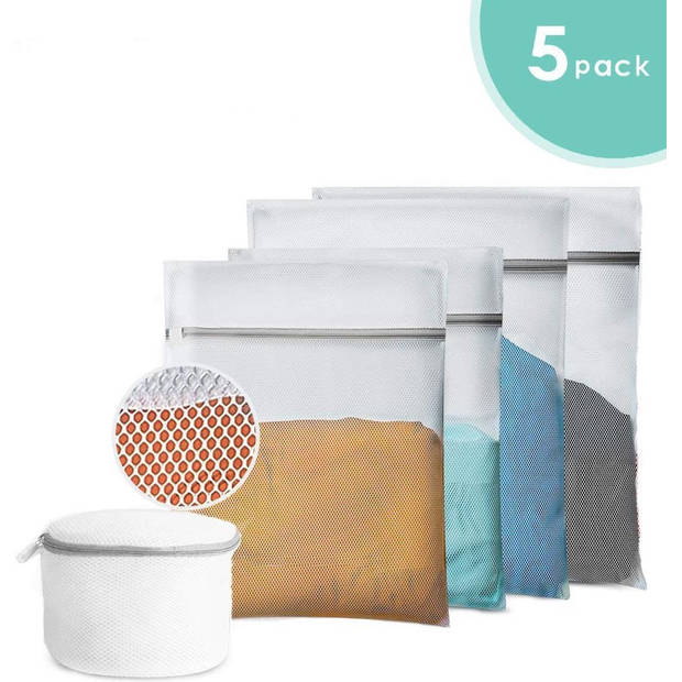 ForDig Wasnet Waszakjes (5 stuks) voor Lingerie en Fijne Was - Geschikt voor Wasmachine - Met Rits - Wit