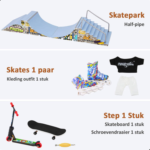 AWEMOZ Fingerboard Skatepark - Vinger Skateboard - Mini Skateboard - Skate Ramp - Vinger Step - 4 accessoires