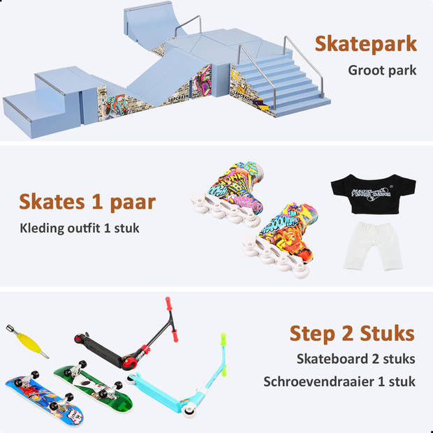 AWEMOZ Fingerboard Skatepark - Vinger Skateboard - Mini Skateboard - Skate Ramp - Vinger Step - 15 accessoires