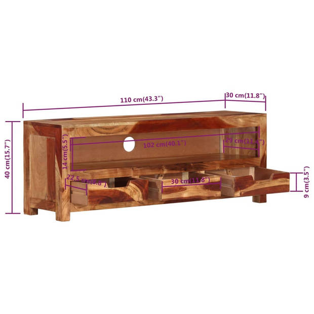 vidaXL Tv-meubel 110x30x40 cm massief acaciahout