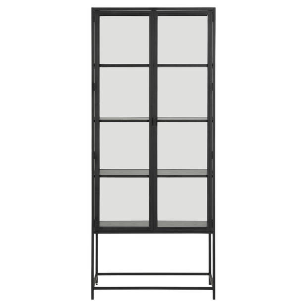 Sea vitrinekast A, 2 glazen deuren en 4 legplanken zwart.