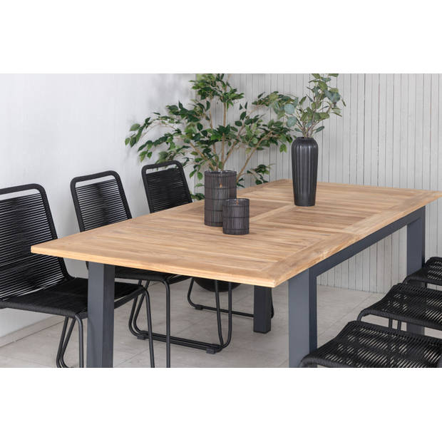 Panama tuinmeubelset tafel 90x152/210cm en 6 stoel stapelS Lindos zwart, naturel.