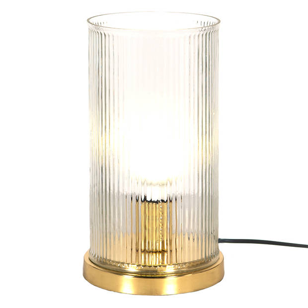 Clayre & Eef Tafellamp Ø 15x27 cm Goudkleurig Glas Metaal Rond Bureaulamp Goudkleurig Bureaulamp