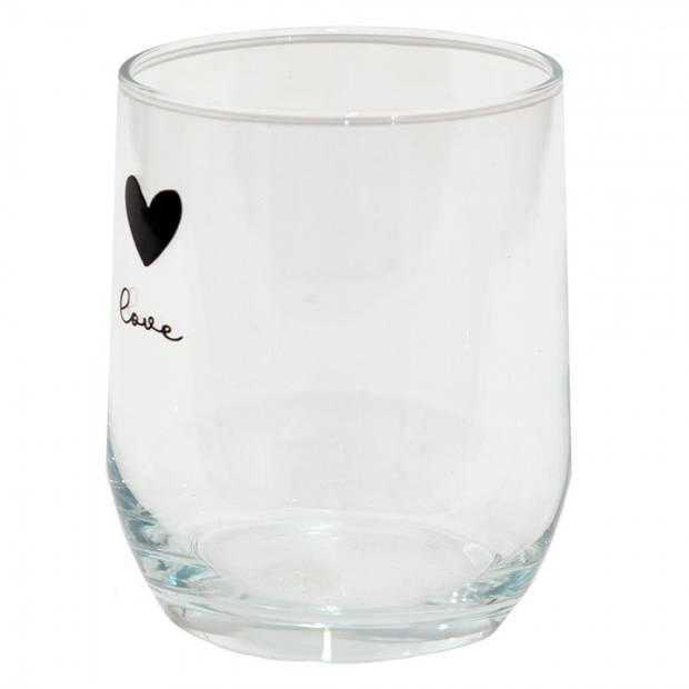 Clayre & Eef Waterglas 300 ml Glas Hart Love Drinkbeker Transparant Drinkbeker