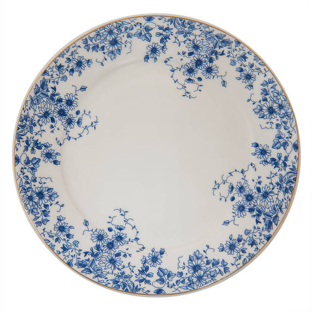 Clayre & Eef Dinerbord Ø 26 cm Blauw Porselein Rond Bloemen Eetbord Blauw Eetbord