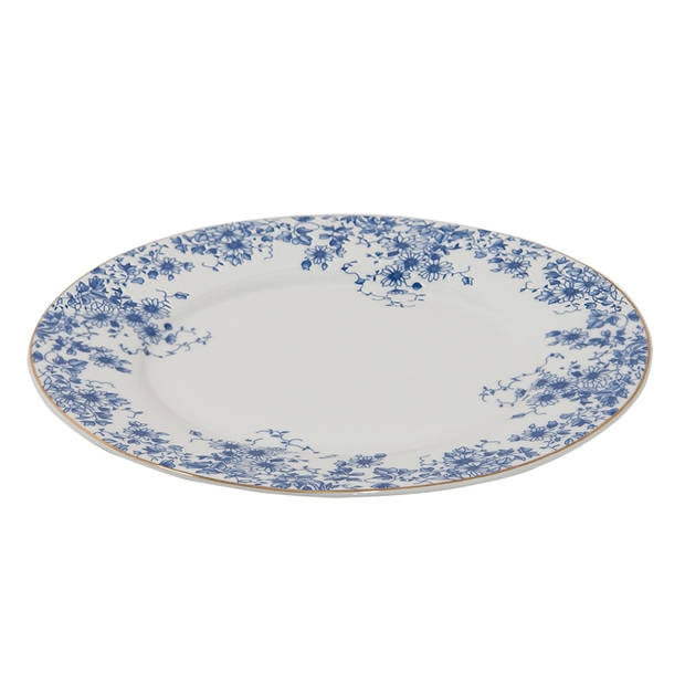 Clayre & Eef Dinerbord Ø 26 cm Blauw Porselein Rond Bloemen Eetbord Blauw Eetbord