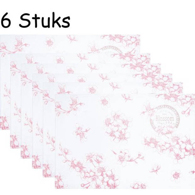 Clayre & Eef - 100 % Katoenen Placemats 6 Stuks - Blossom Oudroze