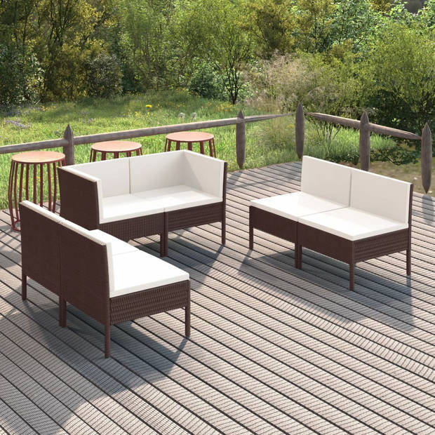 vidaXL 6-delige Loungeset met kussens poly rattan bruin