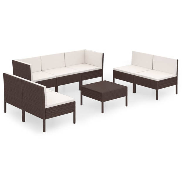 vidaXL 8-delige Loungeset met kussens poly rattan bruin