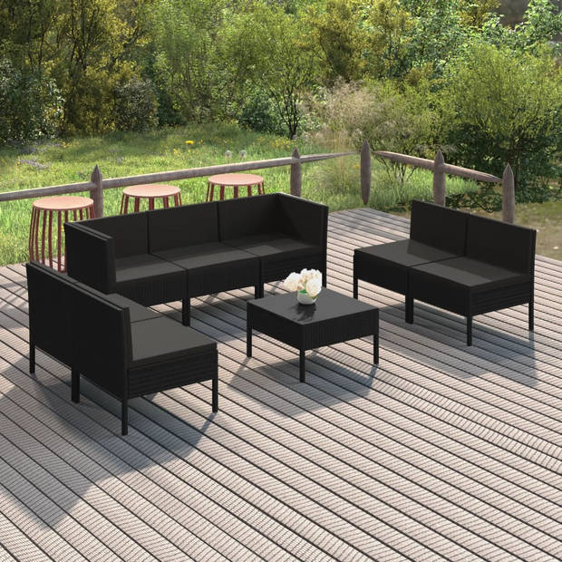 vidaXL 8-delige Loungeset met kussens poly rattan zwart