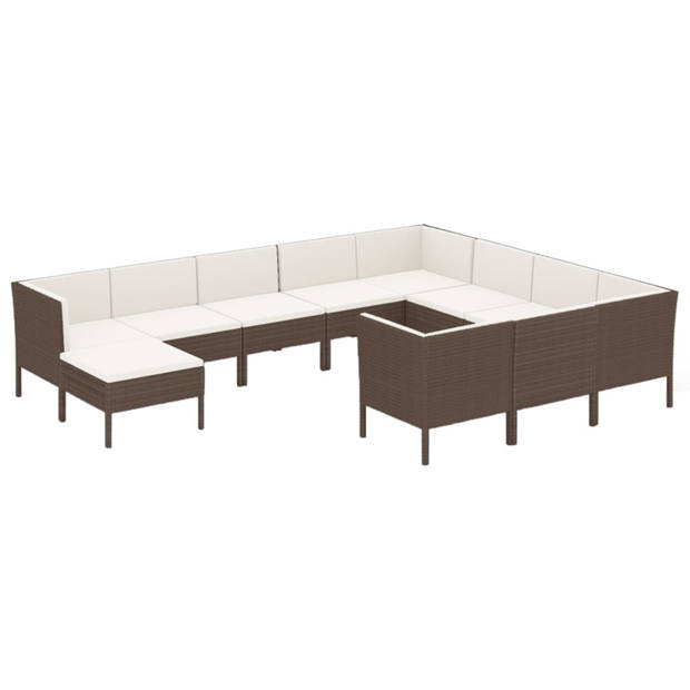 vidaXL 11-delige Loungeset met kussens poly rattan bruin