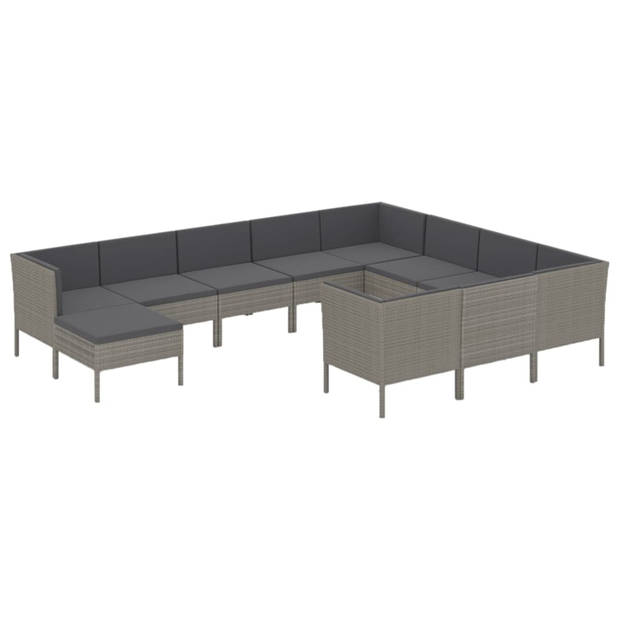 vidaXL 11-delige Loungeset met kussens poly rattan grijs