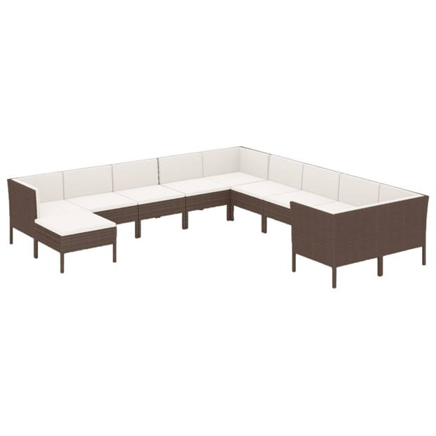 vidaXL 11-delige Loungeset met kussens poly rattan bruin