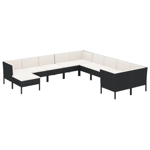 vidaXL 11-delige Loungeset met kussens poly rattan zwart