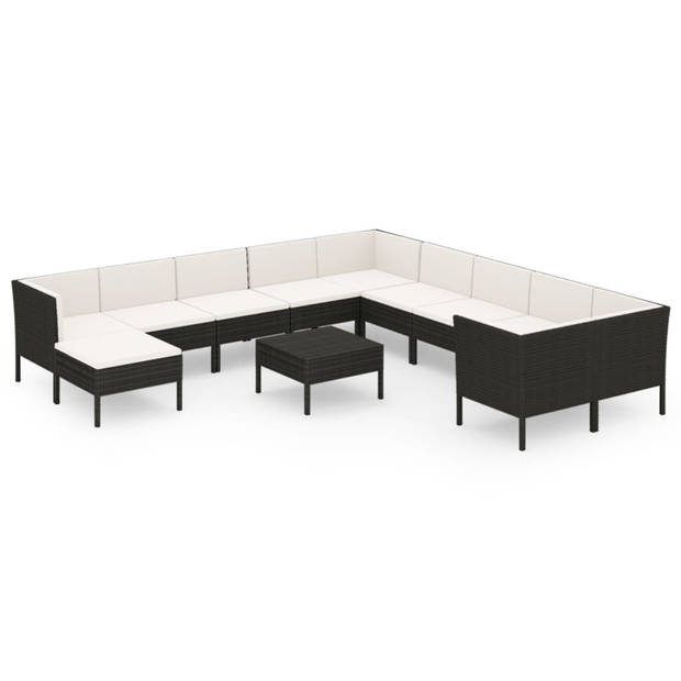 vidaXL 12-delige Loungeset met kussens poly rattan zwart