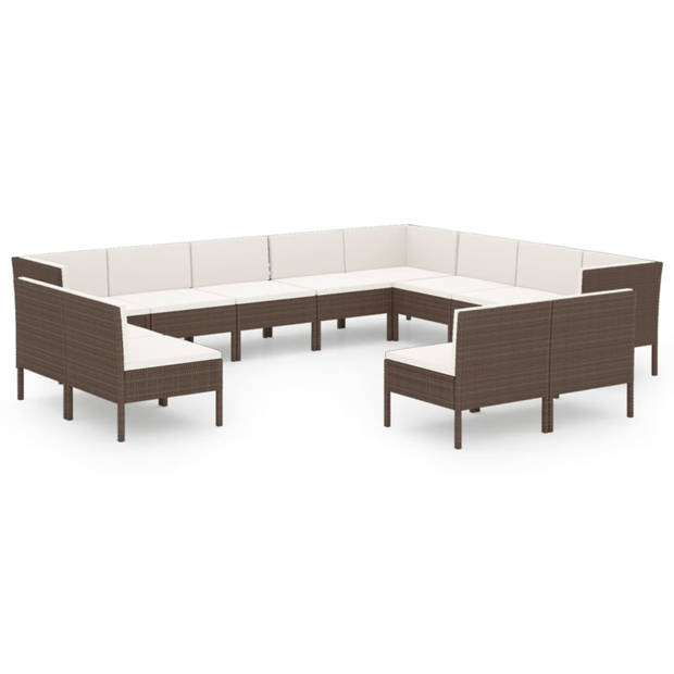 vidaXL 12-delige Loungeset met kussens poly rattan bruin