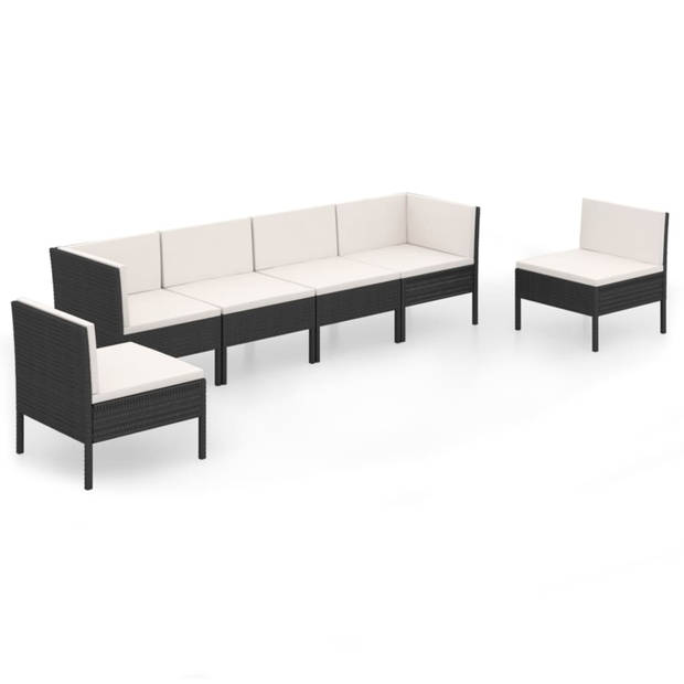 vidaXL 6-delige Loungeset met kussens poly rattan zwart