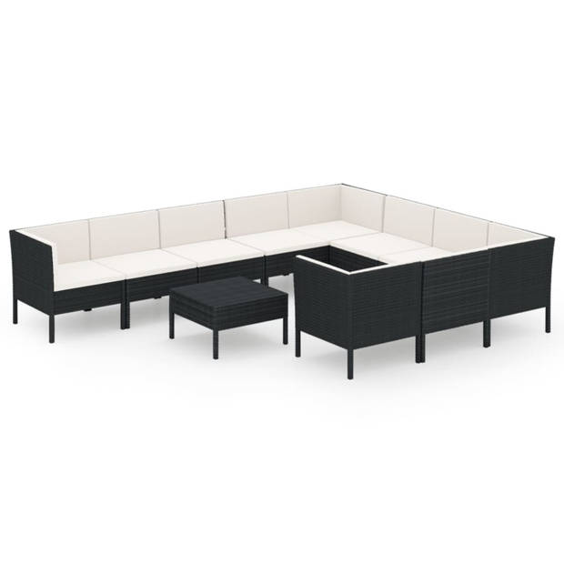 vidaXL 11-delige Loungeset met kussens poly rattan zwart