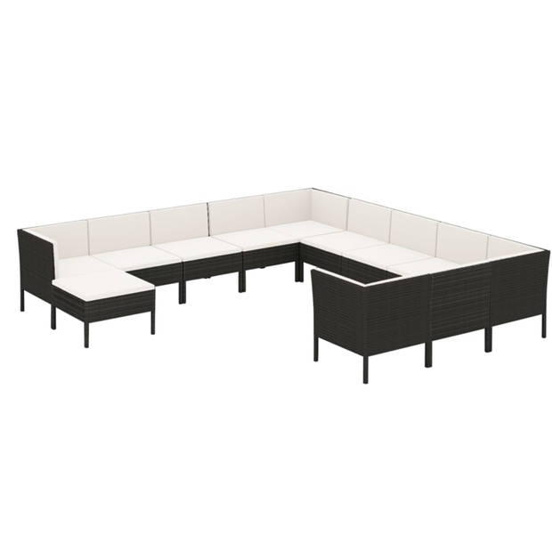 vidaXL 12-delige Loungeset met kussens poly rattan zwart