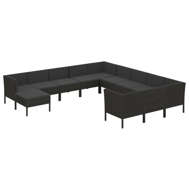 vidaXL 12-delige Loungeset met kussens poly rattan zwart