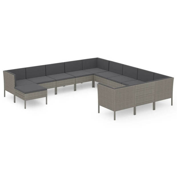 vidaXL 12-delige Loungeset met kussens poly rattan grijs