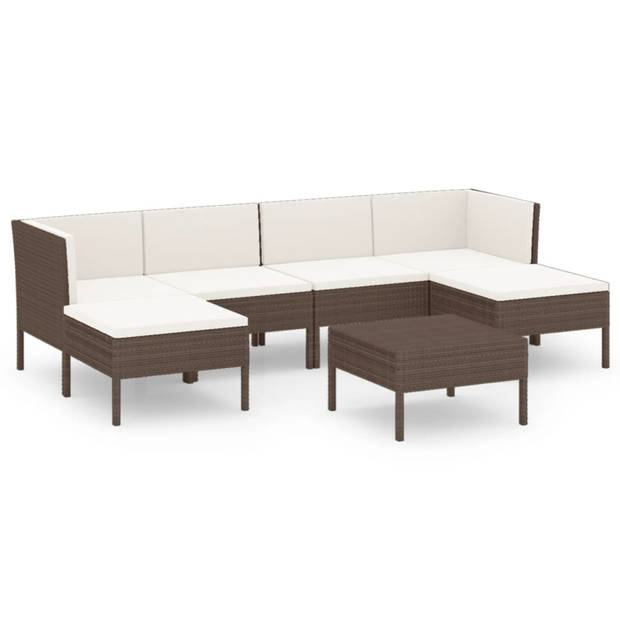 vidaXL 7-delige Loungeset met kussens poly rattan bruin